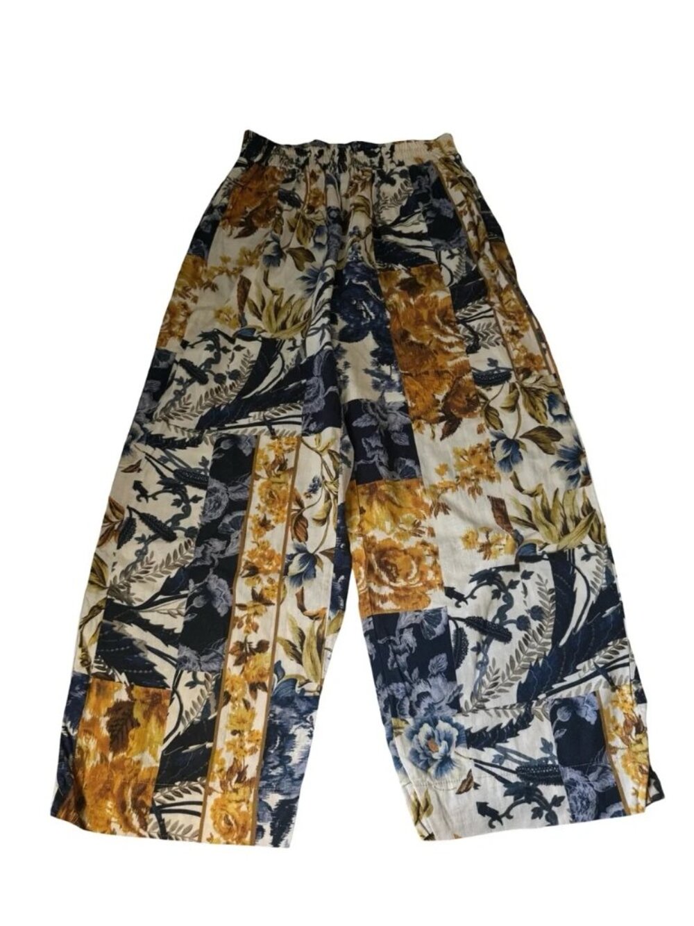 Floral patchwork Wide Leg Linen Pants Christian Siriano Small Coastal Beach Boho - Picture 2 of 6
